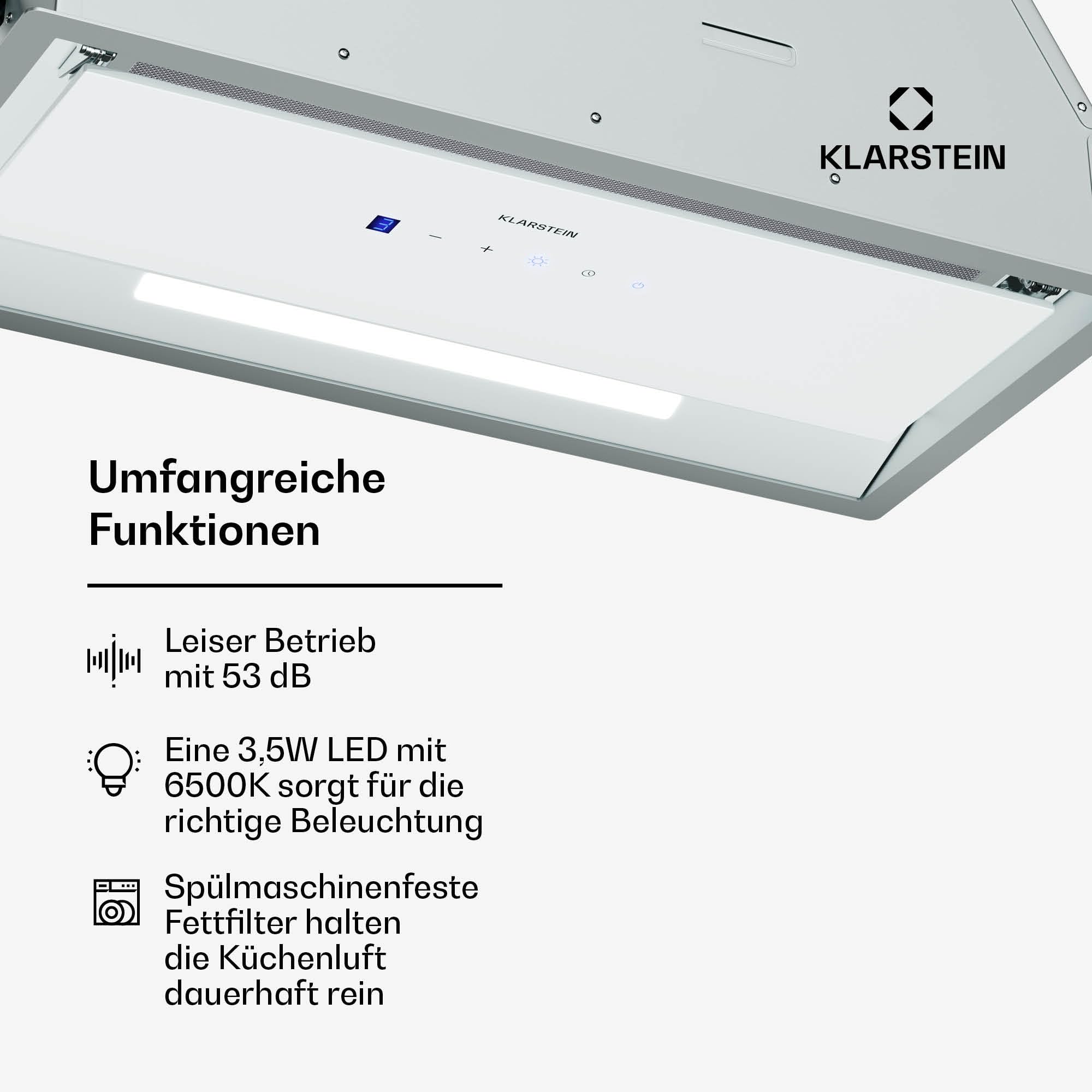 Klarstein Ventimate Dunstabzugshaube Unterbau 60cm Touch-Bedienfeld 390 m³/h A+ DC-Motor LED Weiß