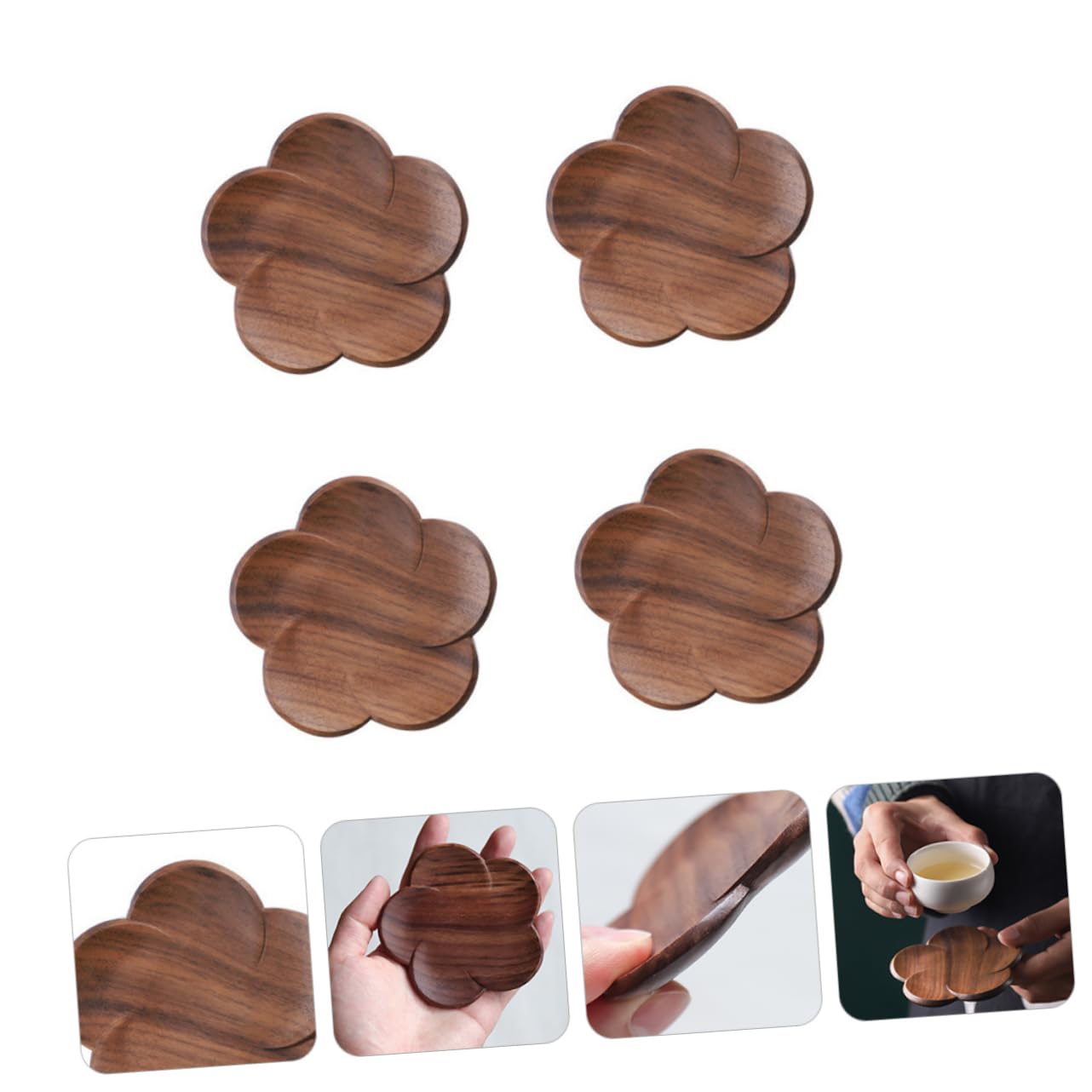 Posavasos de Nogal Negro 4 Unidades, Antiescaldaduras, Marrón