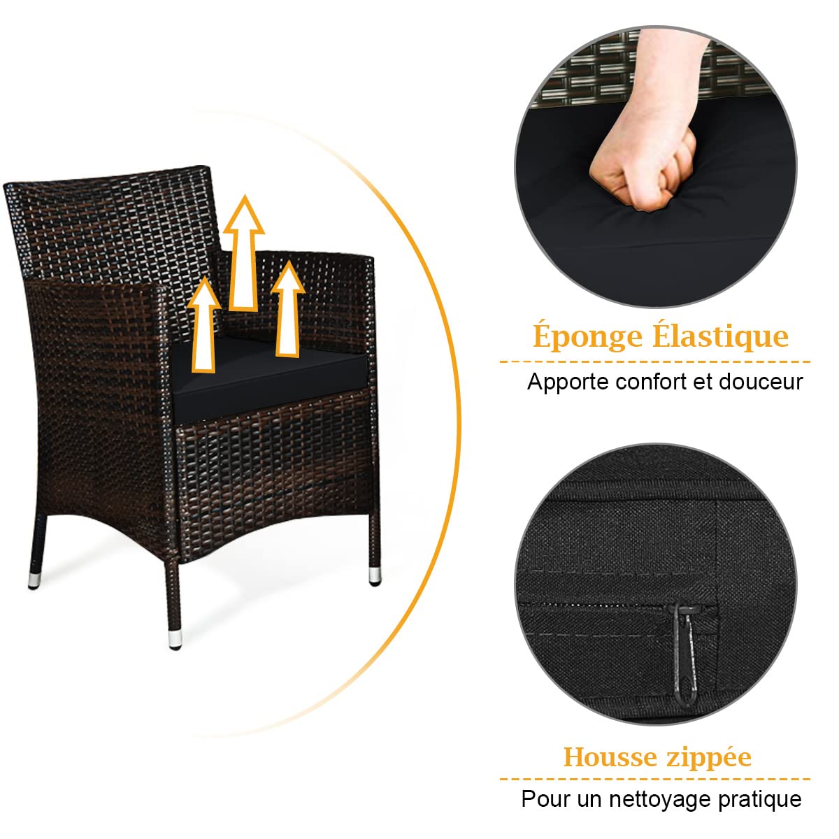 Canapé-Lit Jardin 4-en-1 GYMAX - Rotin, Ottoman Rangement, Dossier Réglable, 2 Places