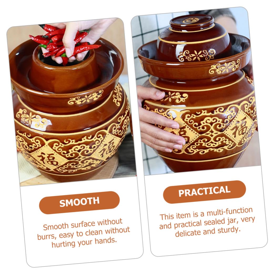 Amosfun Braunes Sauerkraut Aufbewahrungsglas 1 Satz aus Ton 2kg | Kleines Format, Leicht zu Tragen, für Lebensmittelgeschäft und Wohnheim, Keramik mit Zufälligem Muster