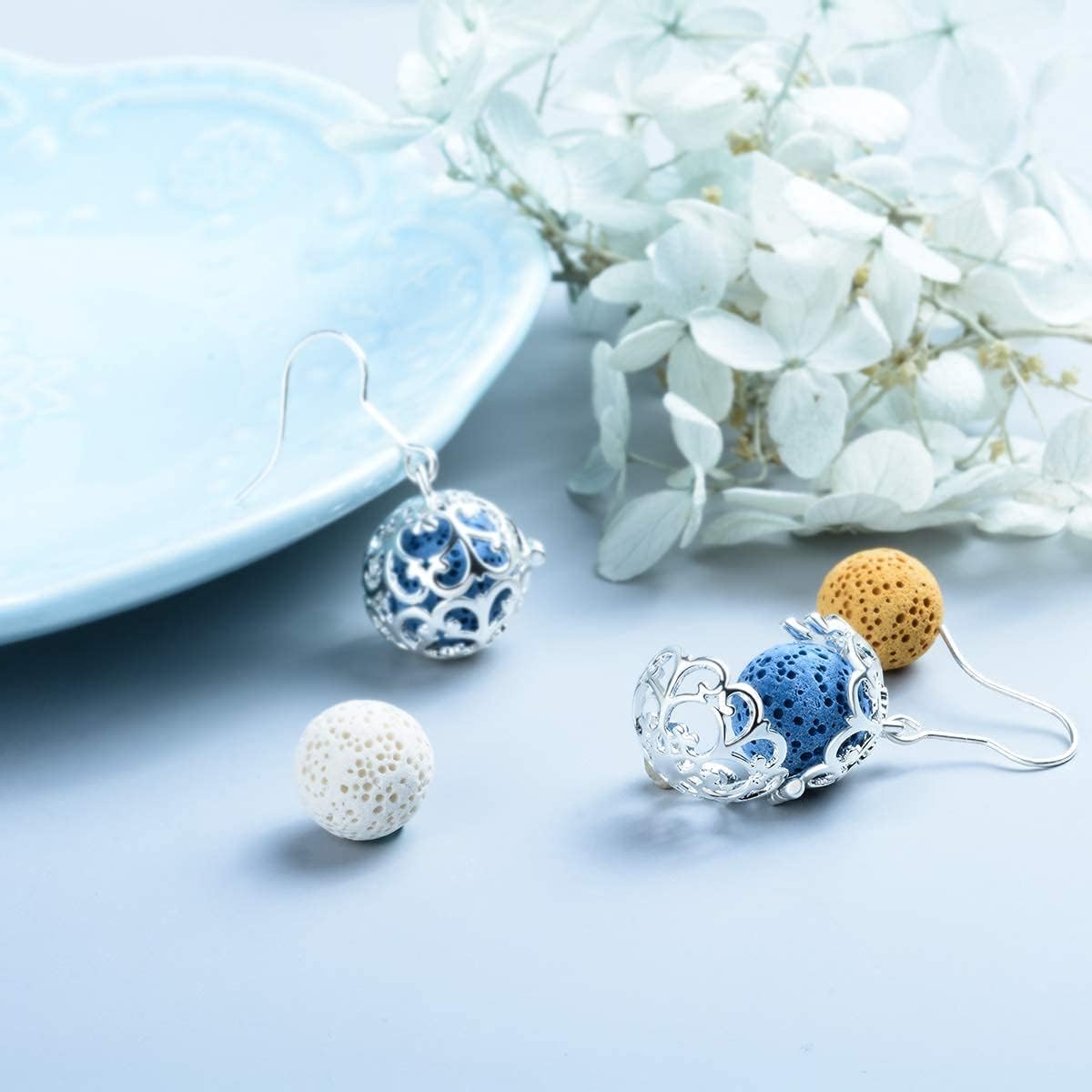 INFUSEU 2 Pack Essential Oil Diffuser Dangling Earrings for Women Unique Aromatherapy Jewelry with 28 Lava Rock Stone image 3