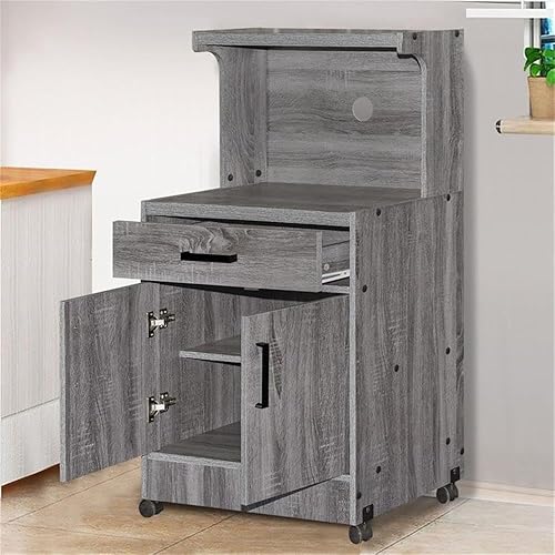 Vista 7 de Better Home Products Shelby Kitchen - Carrito de madera para microondas en color gris