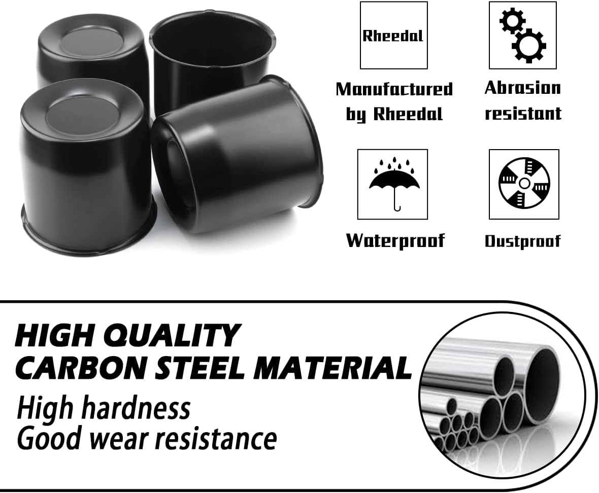 4Pcs 5.15inch Trailer Wheel Center Caps Push Through 5.15" Bore 4.92" Tall Hub Cap for Truck SUV RV Wheel Rim, Black Wheel Cover