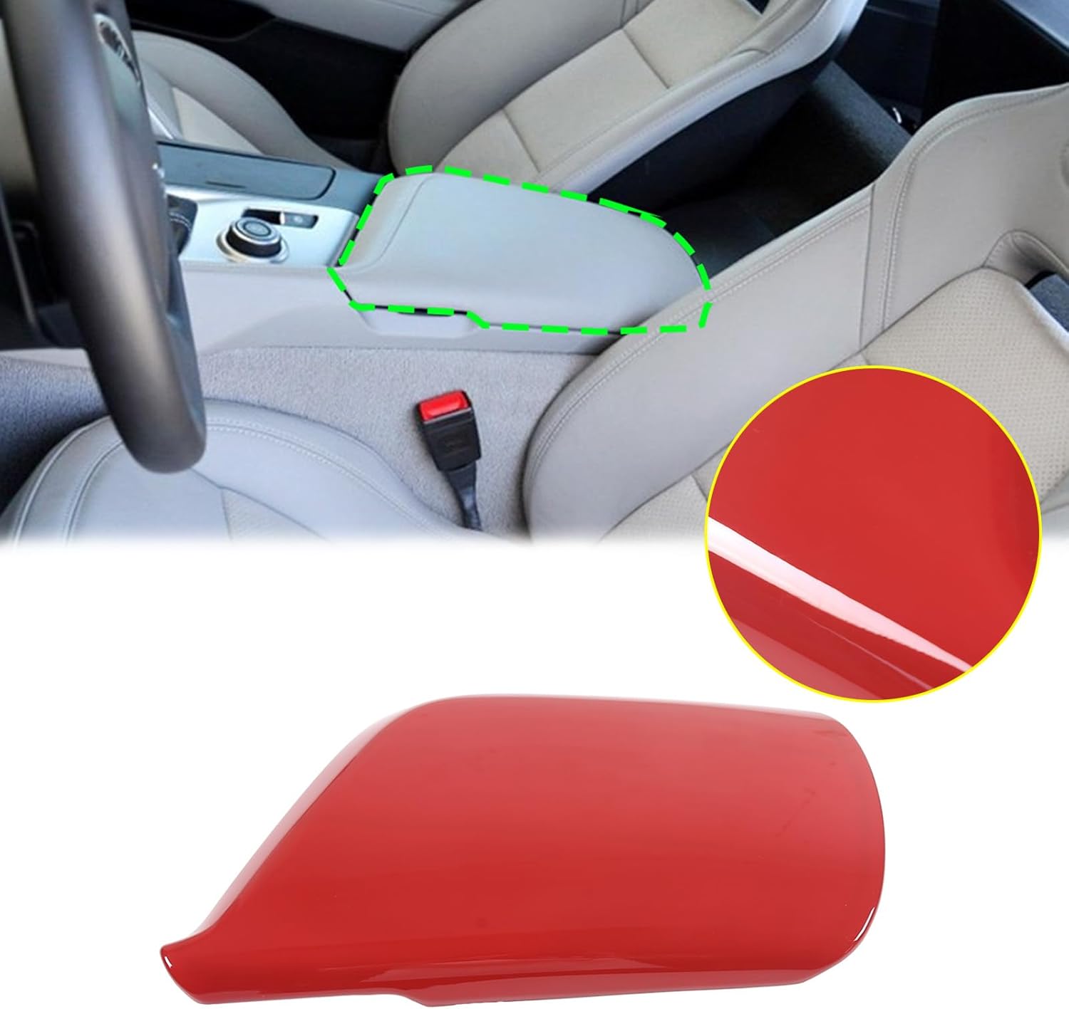 Auto Console Lid Cover Compatible with Chevrolet Corvette C7 2014-2019 Armrest Box Panel Armrest Container Protection Cover ABS Car Interior Accessories (Red)