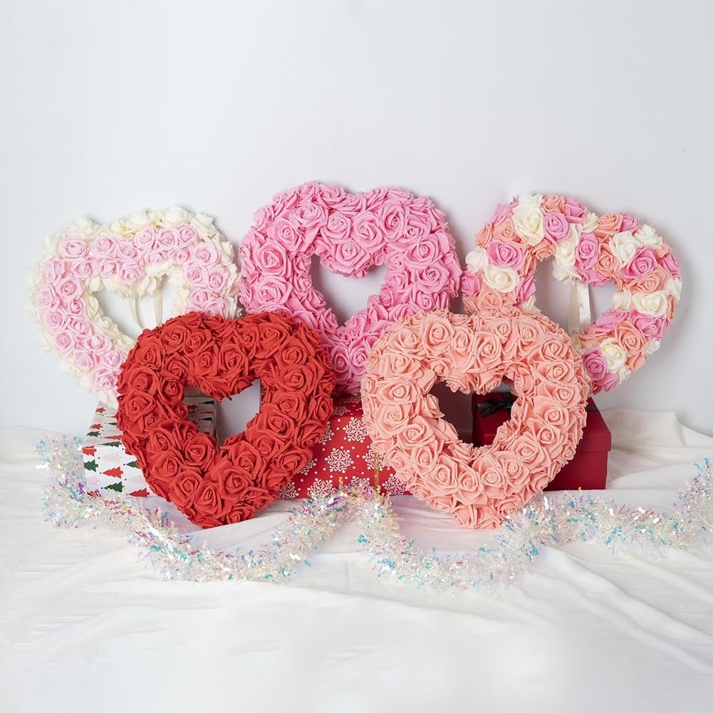 Couronne en forme de cœur pour porte d'entrée Décoration de Saint-Valentin 36 cm Rouge/orange/rose