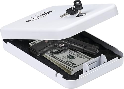 Tenamic Caja fuerte para pistola, caja de seguridad portátil para pistola de viaje, caja de bloqueo de pistola de acero sólido para el hogar, cajas