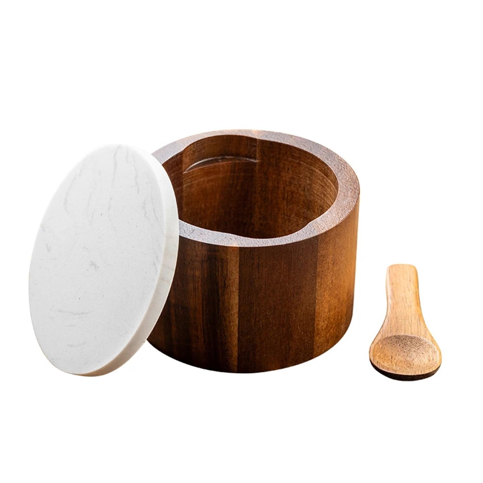 Salero de madera para cocina caja de condimentos gris con cuchara