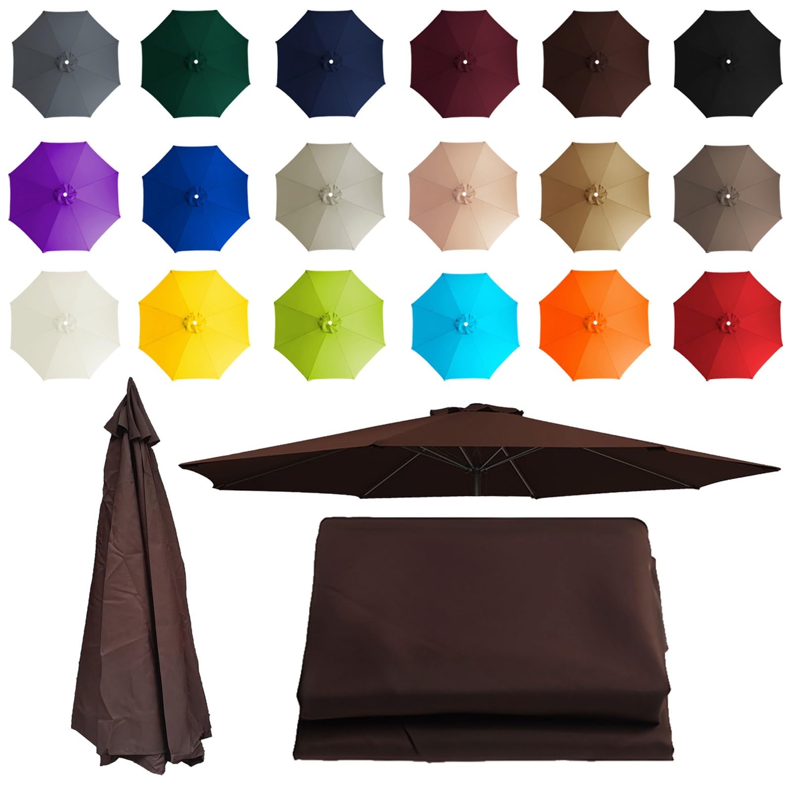 2-3.5m Replacement Parasol canopy for 8 Arms, Sun Umbrella Replacement Cloth, Garden Parasol Canopy Cover, Polyester Fabric, Not Umbrella Frame, For Backyard, Deck, Garden, Patio(Brown,8 ribs: 2m/6.