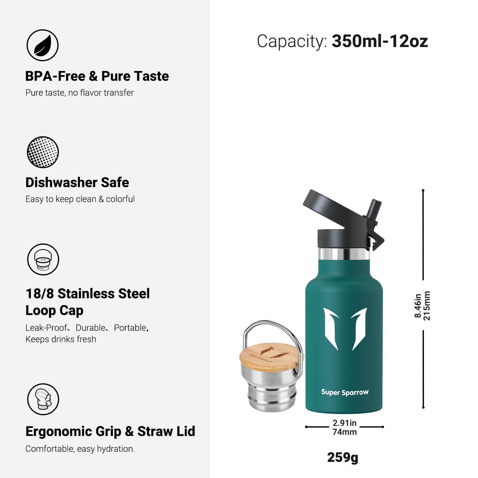 Super Sparrow Borraccia Termica - Bottiglia Termica Senza Perdite - 350ml/500ml/620ml/750ml/1L - Senza BPA Borracce Bambini - Per Scuola, Sport, Campeggio, Palestra, Ciclismo - Con 2 Tappi