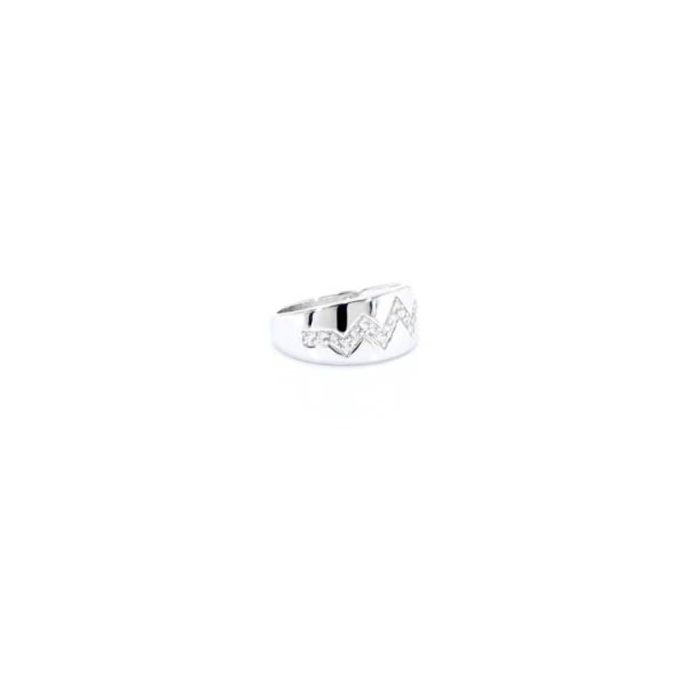 Cavill Zirkonring Silber 925 Sterling, breit platiniert mit 18 funkelnden Zirkonen rund geschliffen, 0,292 ct, modernes Zickzack-Design in Silber, Größen 16-21