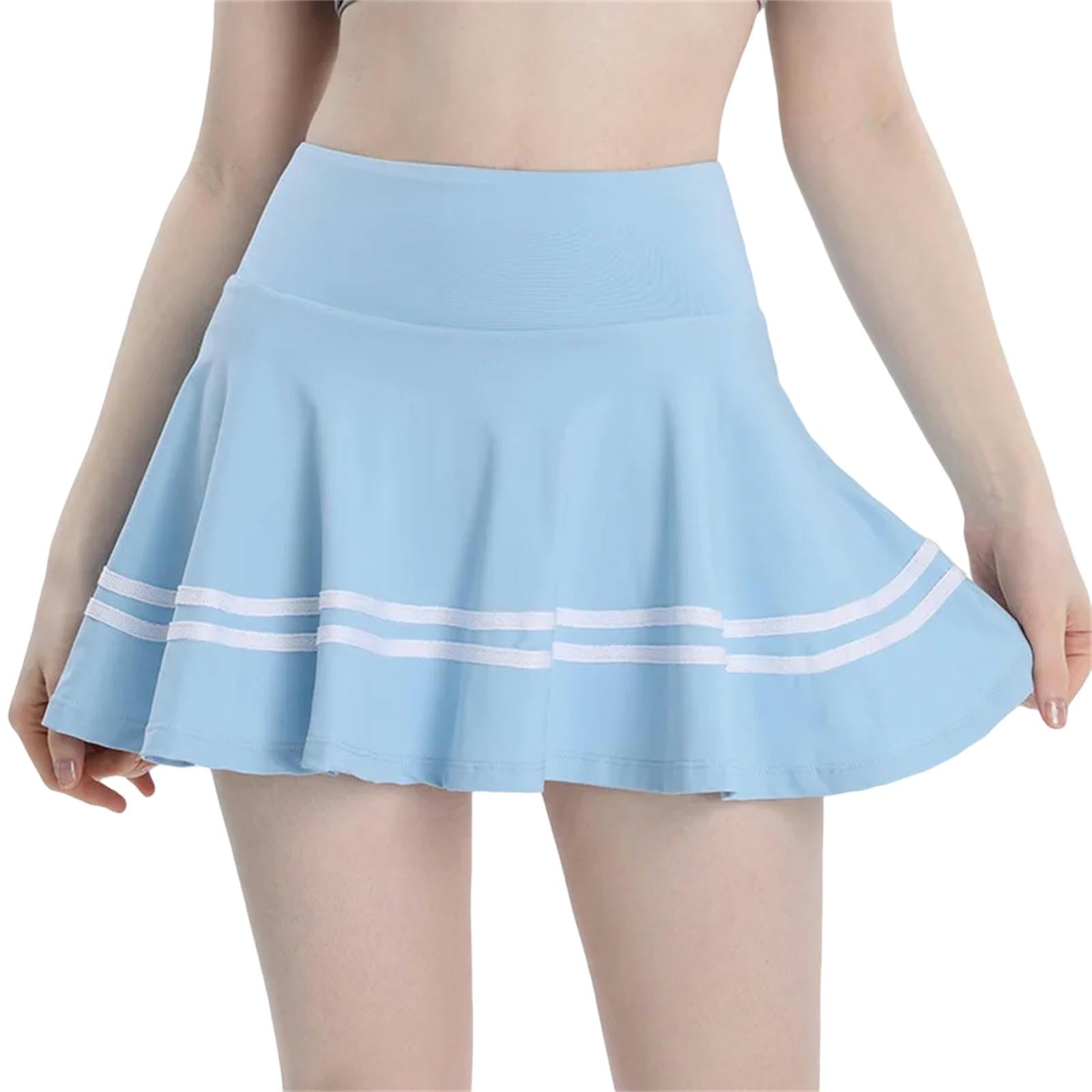 Falda Pantalones Cortos Deportivos De Verano Femeninos con Bolsas Laterales Incorporadas Y Faldas De Tenis Falsas De 2 Piezas De Cintura Alta-Azul-m
