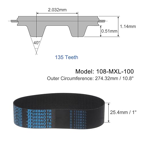 Miniatura 2 de uxcell 108-MXL-100 correa dentada 135 dientes correa dentada de lazo cerrado 10.8" longitud x 1" correa ancha