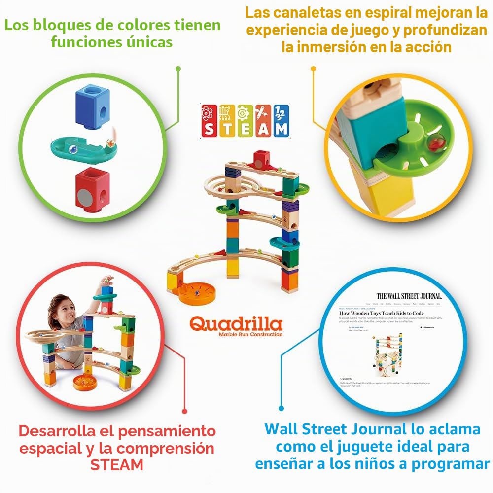 Acantilado Quadrilla de Hape, Circuito de Canicas de Madera | Juego de Circuito y Laberinto de Canicas, Desarrollo Eduicativo Temprano Steam Juguetes para Construir para Niños y Niñas, Multicolor