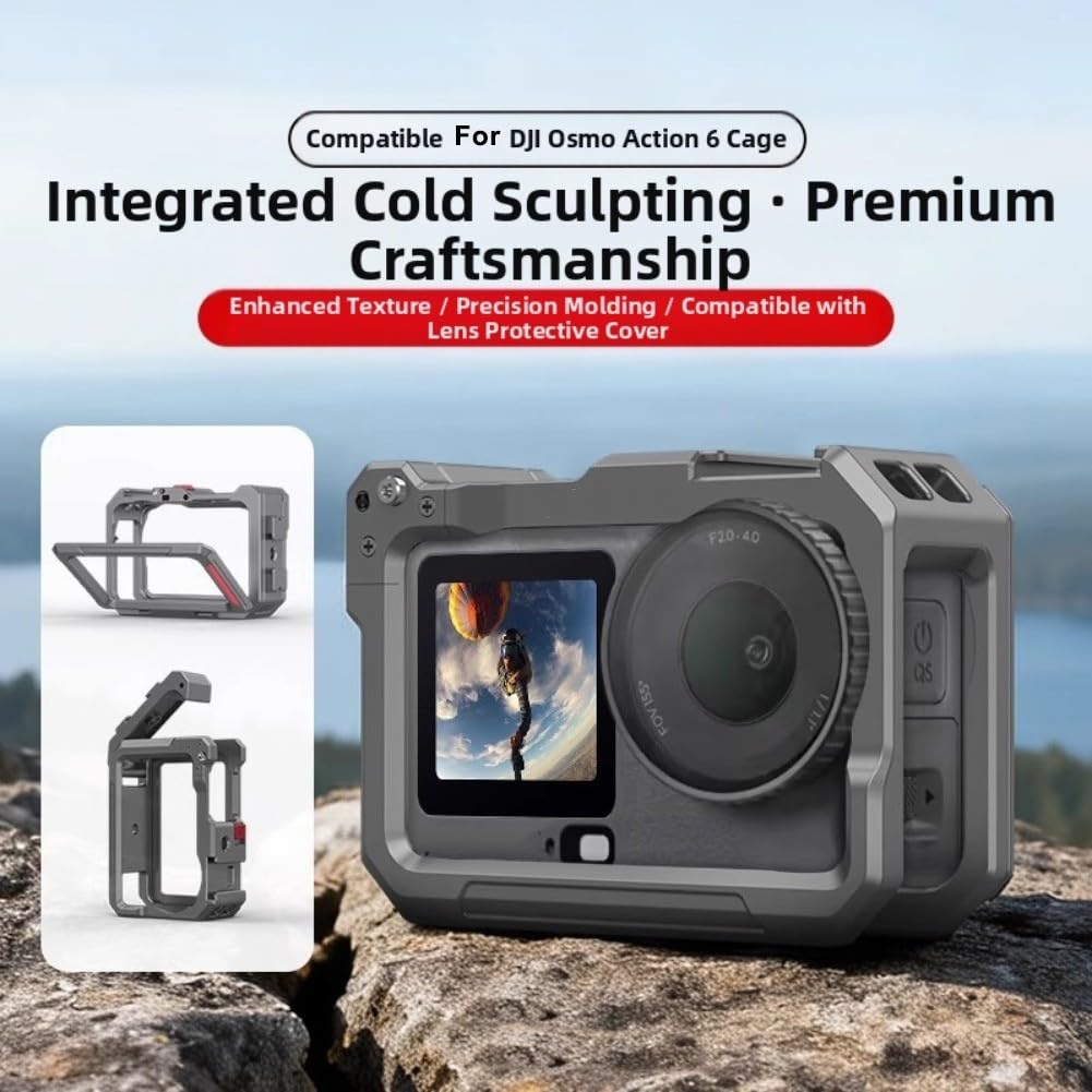 Street Photography Grip Kit para DJI para osmo Action 6: jaula de aluminio y mango con liberación rápida, soportes de zapata fría, diseño ergonómico para vlogging y viajes, negro (gris)