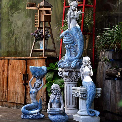 Mermaid Garden Statue Outdoor Decoration Nautical Ocean Decor Patio Yard Lawn Statue,D+76Cm #TOP2