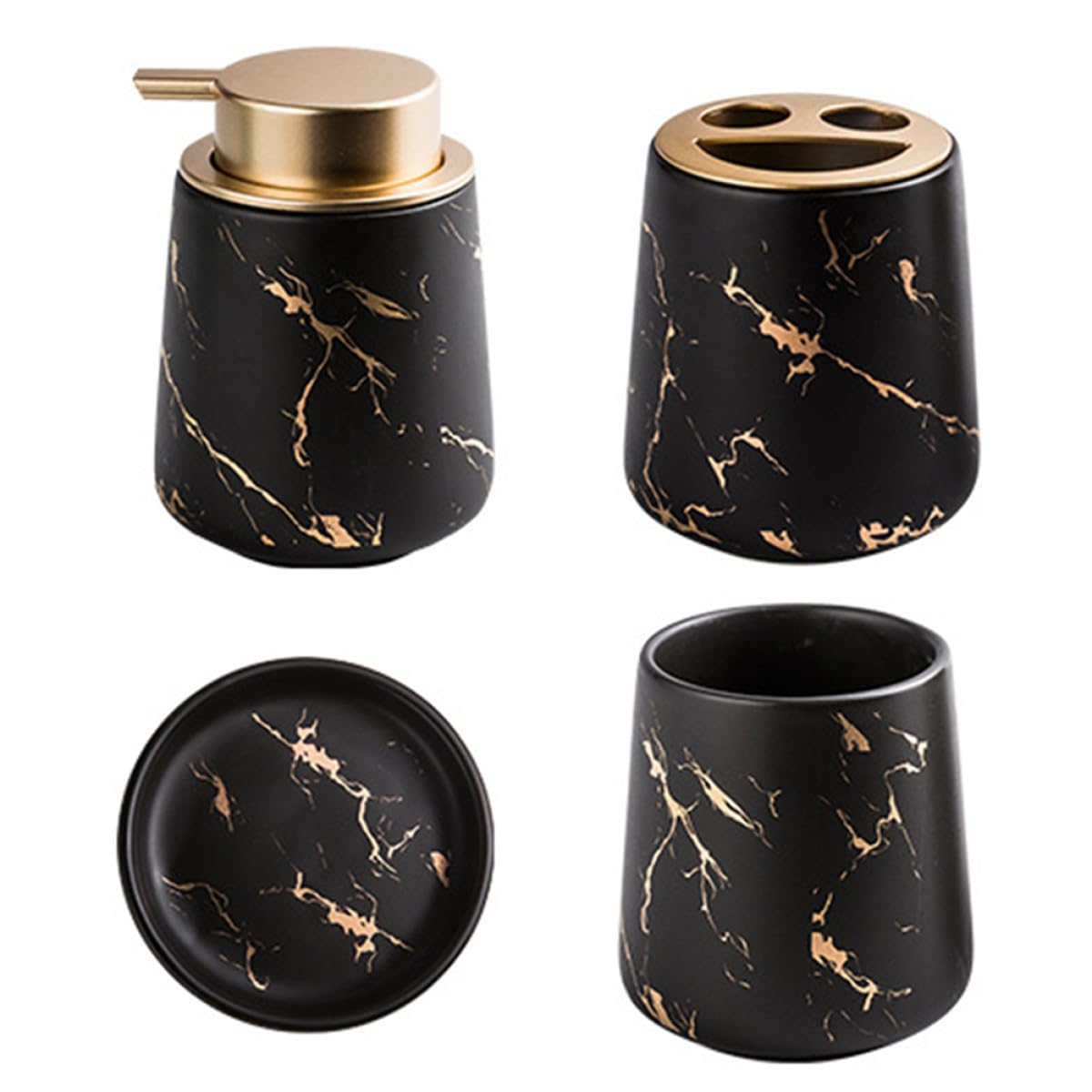 SHINEOFI Conjunto de Accesorios para Baño de Cerámica Negra, Incluye Caja de Loción y Portacepillos, Diseño Elegante y Funcional para Uso Diario Baño