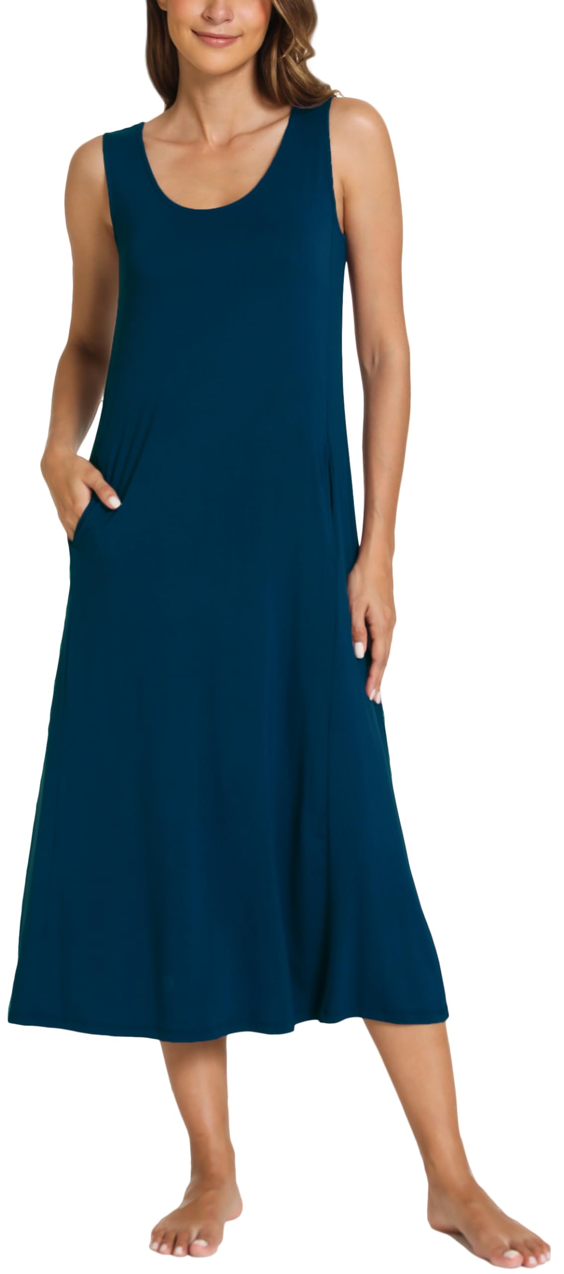 GYS Sleeveless Nightgowns for Women Bamboo Viscose Night Shirt with Pockets