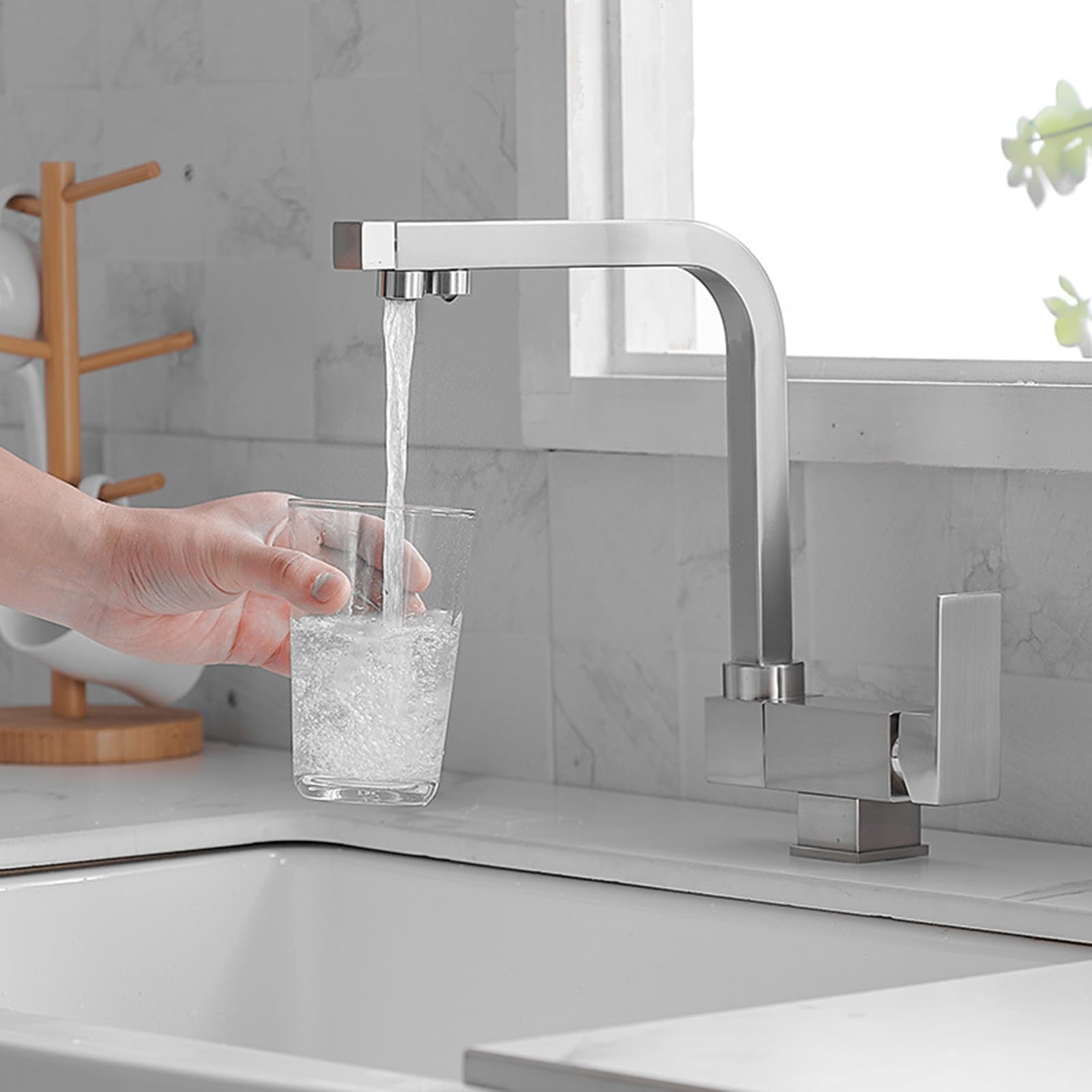 ZYCHSJXA 3 Way Kitchen Mixer Tap Folding Swivel Brass Taps-Brushed