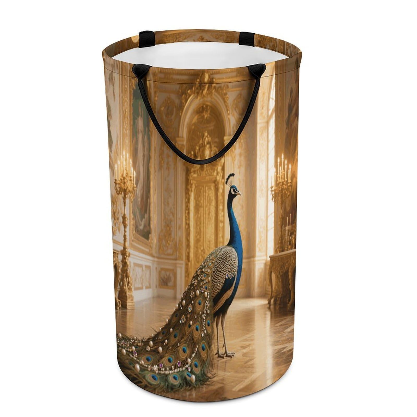 Jeweled Peacock Laundry Basket with Handles Large Collapsible Laundry Bag Freestanding Waterproof Clothes Hamper Decor Storage of Dirty Clothe for Family Bathroom 86L