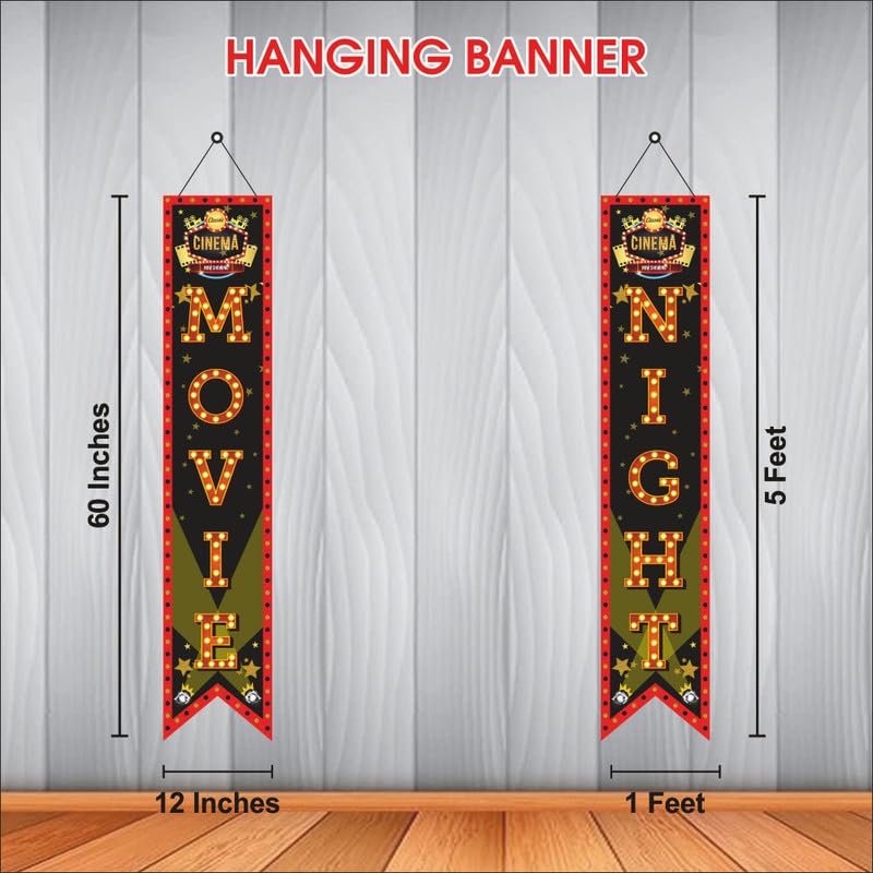 Image of Bollywood Movie Night Porch Sign Banner | Bollywood Backdrop for Movie Party Decorations (Pack of 2, Multi Color, Size: 5x1 Feet)