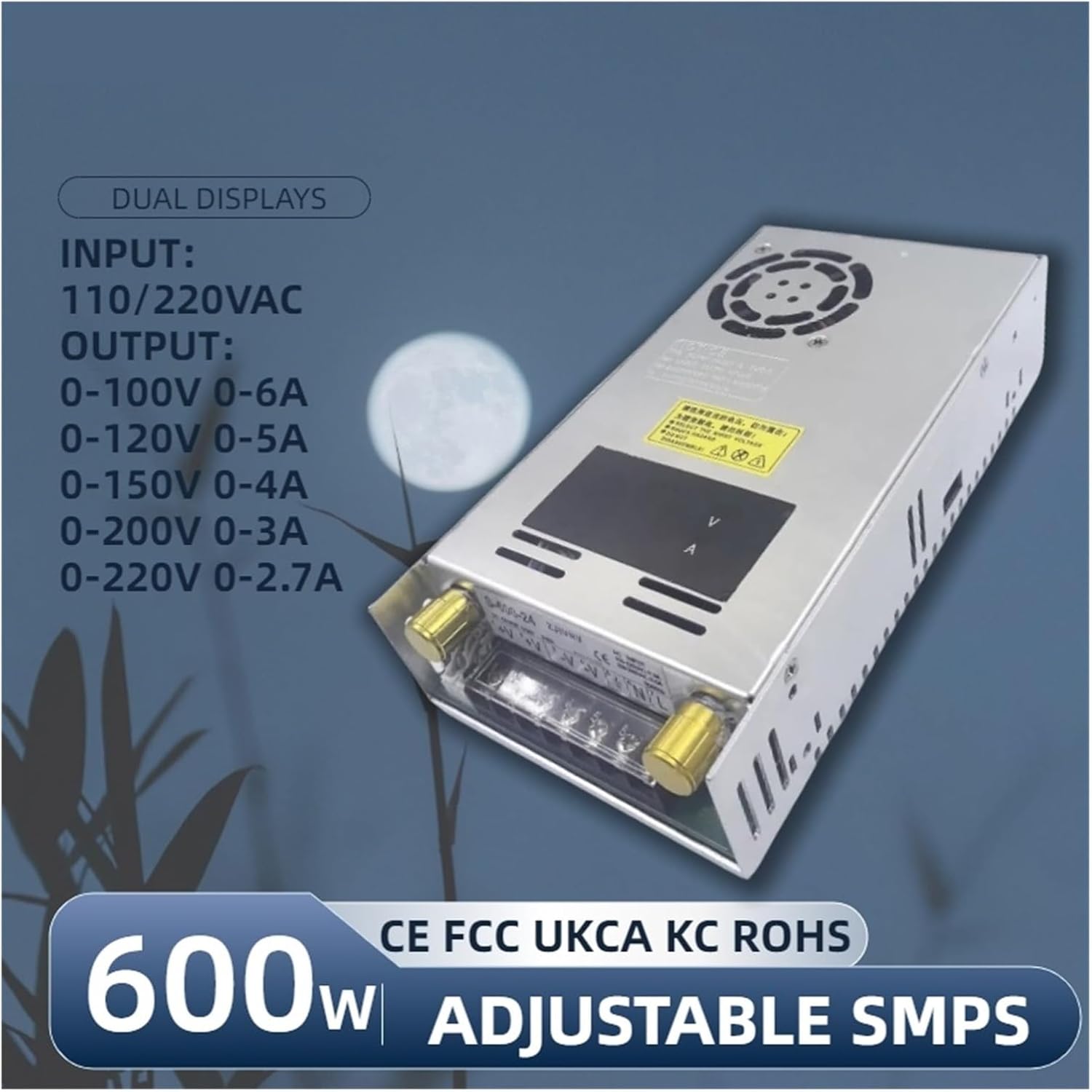 Switching Power Supply 600W Dual Digital DC Adjustable Switching Power Supply AC-DC Converter 100V 6A 120V 5A 150V 4A 200V 3A 220V 2.7A S-600(0-150V 0-4A_600W)