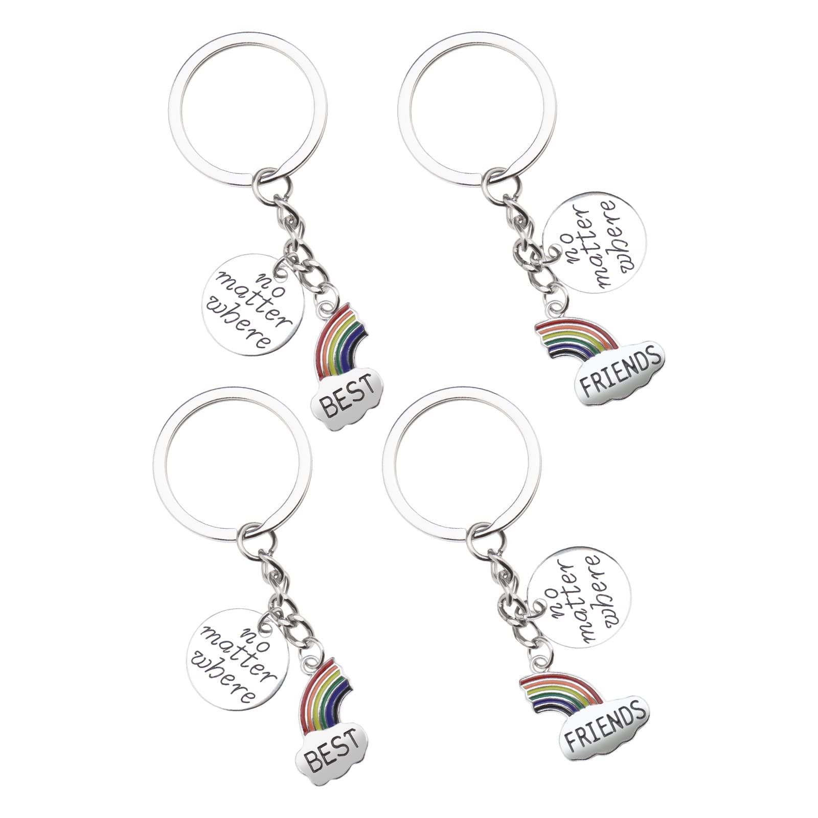 VGOL 2 Pairs Best Friends Keyrings Split Rainbow No Matter Where Charm Pendant Long Distance Friendship Relationship Keychains Gifts for Friends