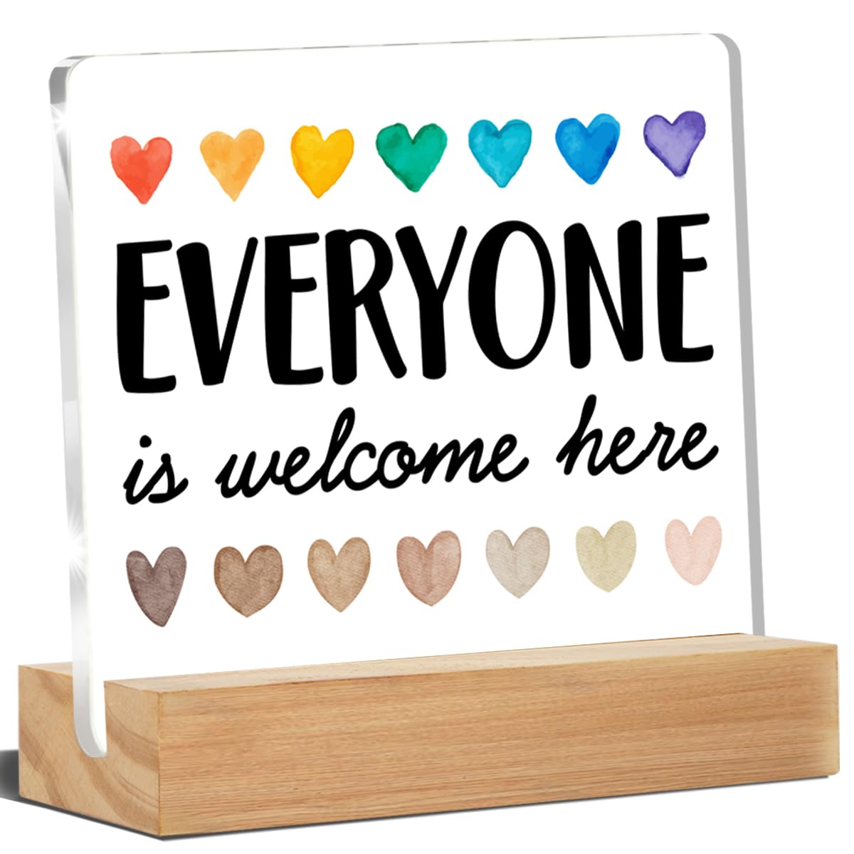 Diversity Desk Decor, Equality Desk Signs Everyone Is Welcome Here Black Lives Matter LGBT Pride Acrylic Desk Plaque Sign School Classroom Decoration 4 x 4 Inches
