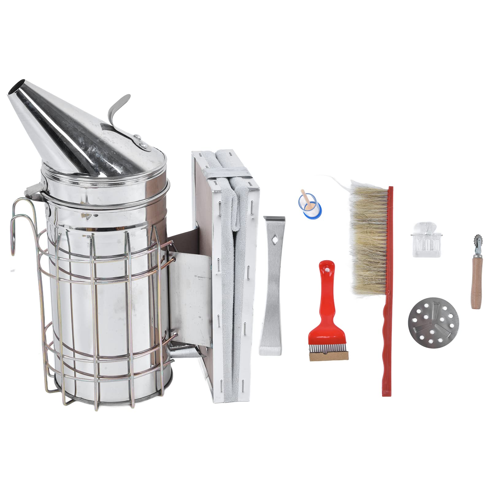 8 Unids/Set Suministros De Apicultura, Kit De Apicultura Cepillo De Abeja Raspador Marco Clip Alambre Incrustador Colmena Ahumador Jaula De Abeja Reina Herramienta para Destapar