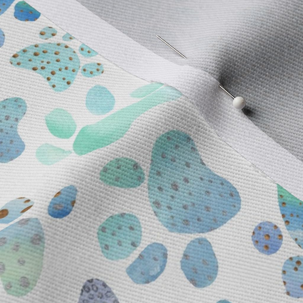 Spoonflower Fabric - Paw Prints Blue Dogs Puppy Watercolor Nursery Printed on Denim Fabric by The Yard - Bottomweight Apparel Home Decor Upholstery