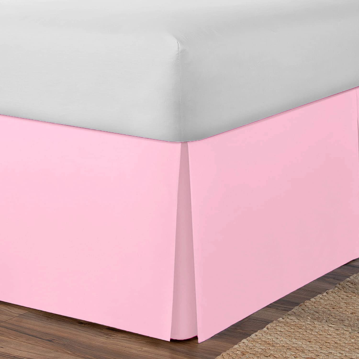 Amigozone Pink Plain Cotton Percale Platform Base Valance Pleated (, Double)