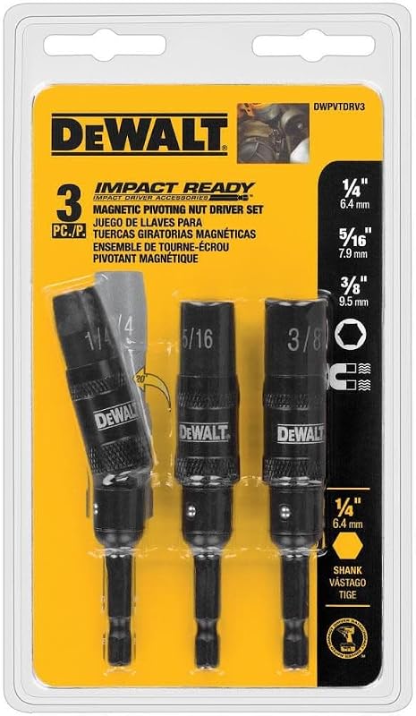DEWALT Juego de llaves de tuercas, listo para impactos, pivotantes, 3 piezas (DWPVTDRV3)