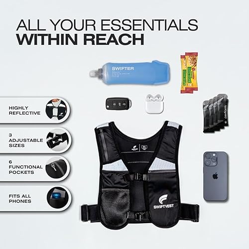 Miniatura 2 de Chaleco con soporte para teléfono para correr con botella de agua de 17 onzas líquidas  Chaleco de hidratación reflectante  Ajustable  Ligero  6