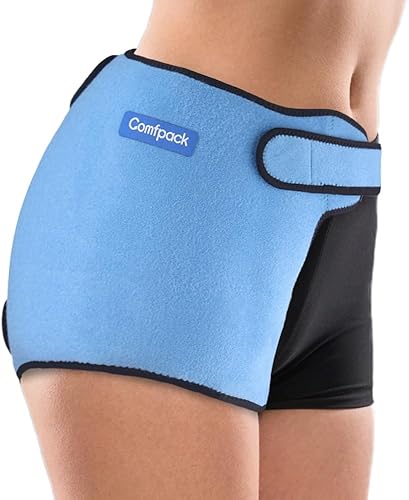 Envoltura de hielo de cadera después de la cirugía, soporte de compresión reutilizable con gel caliente y frío para lesiones, bursitis de cadera,