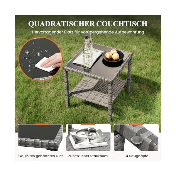 UDPATIO Polyrattan Sonnenliegen-Set mit Beistelltisch
