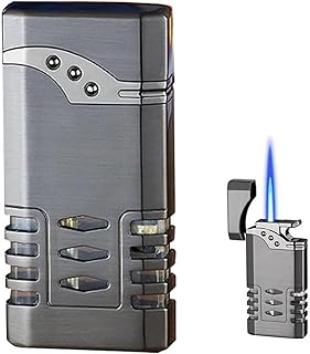 Encendedor de gas clásico abatible, llama azul directa resistente al viento, diseño de ventana de combustible visible transparente, se puede llenar con butano (color degradado) (negro 2)
