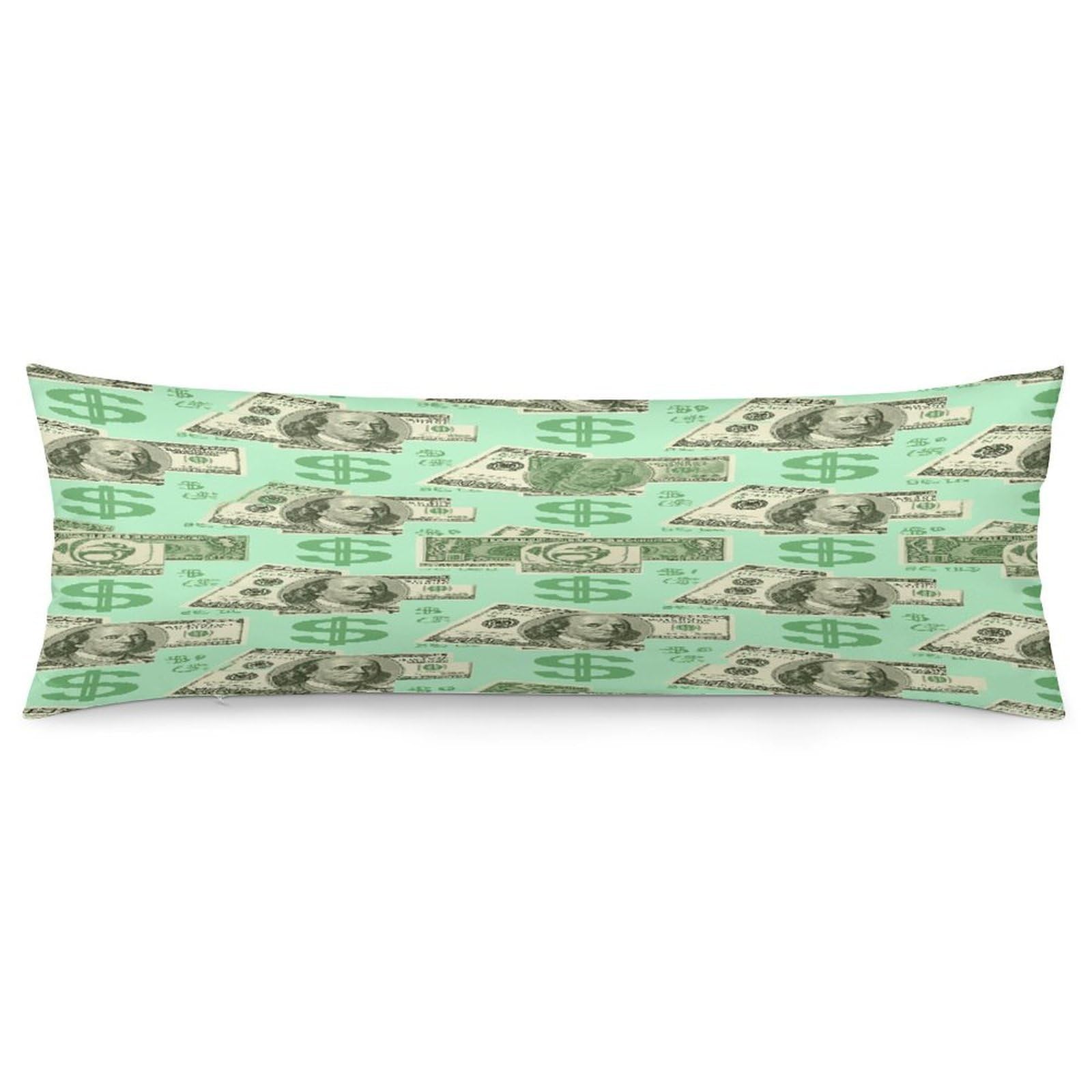 Money Pillowcase Basics Body Pillow Pillowcase with Zipper Retro Pillows Protector Long Pillow Case Cover for Hot Sleepers and Night Sweats