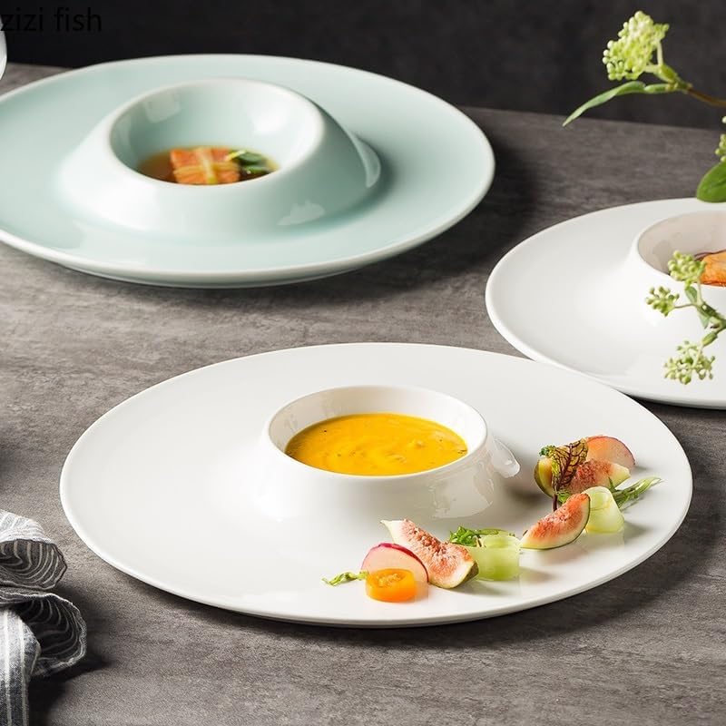 Dessert Plates Ceramic Plate Pasta Steak Plate Sushi Plate Creative Restaurant Round Tableware Snack Dessert Plate Dessert Plate