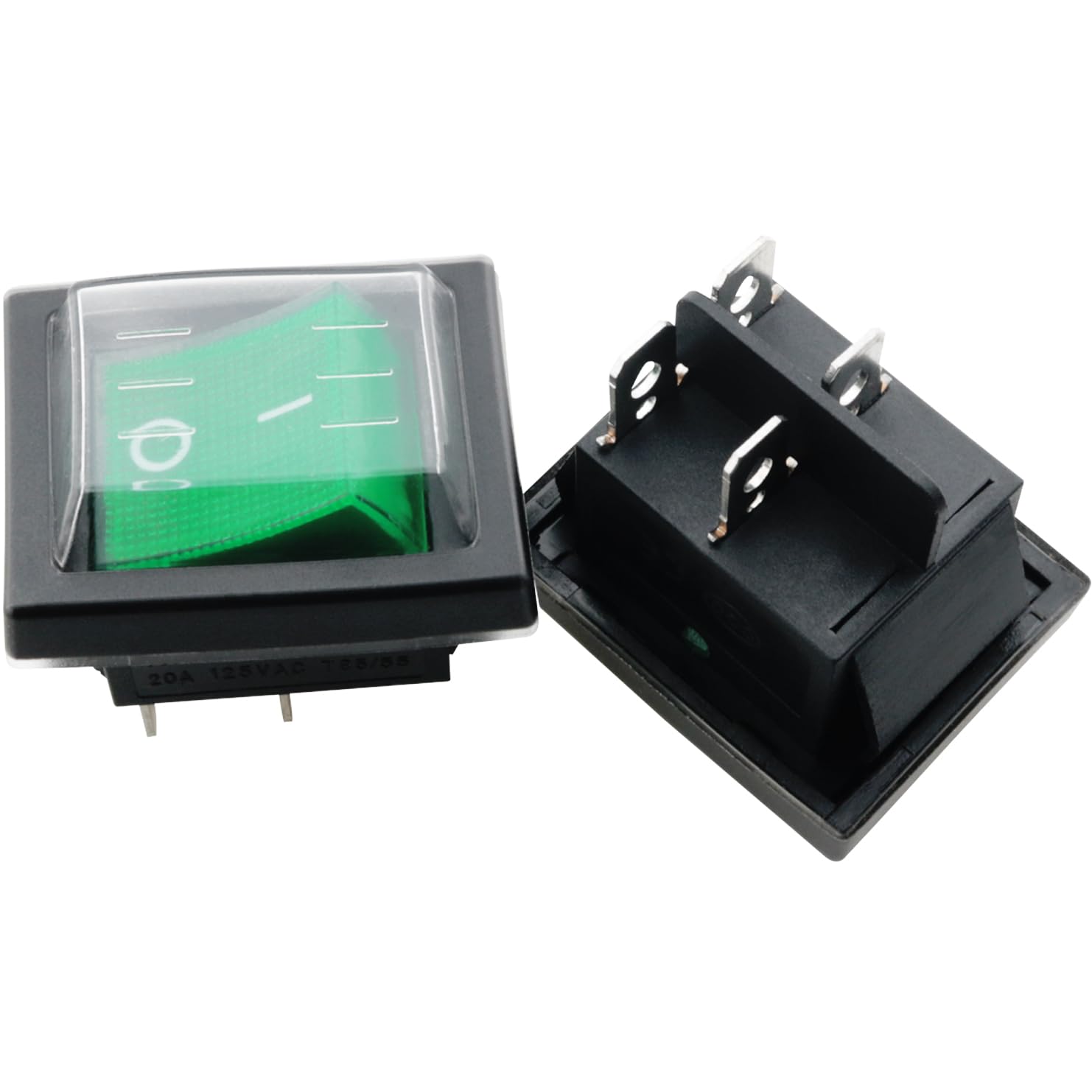 ZCZQC 2PCS KCD4 Green 4 Pin 2 Position Rocker Switch with Waterproof Protective Cover Replaceable Faulty Switch for Household Appliances 16A 250VAC 20A 125VAC for Boats Vehicles Electronic Devices