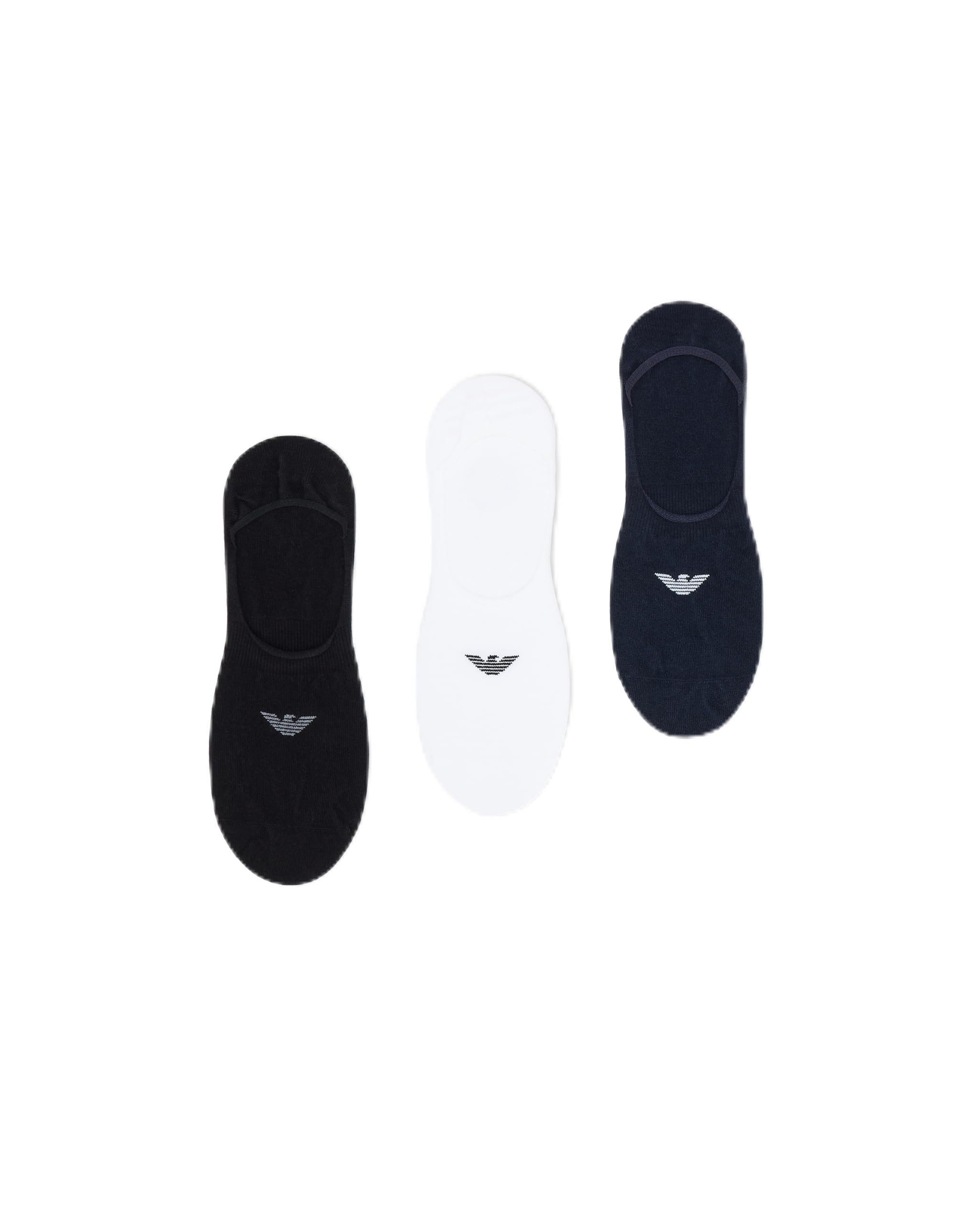 Emporio Armani Man's Casual Cotton 3-Pack Footie Socks, Multicolor, L/XL