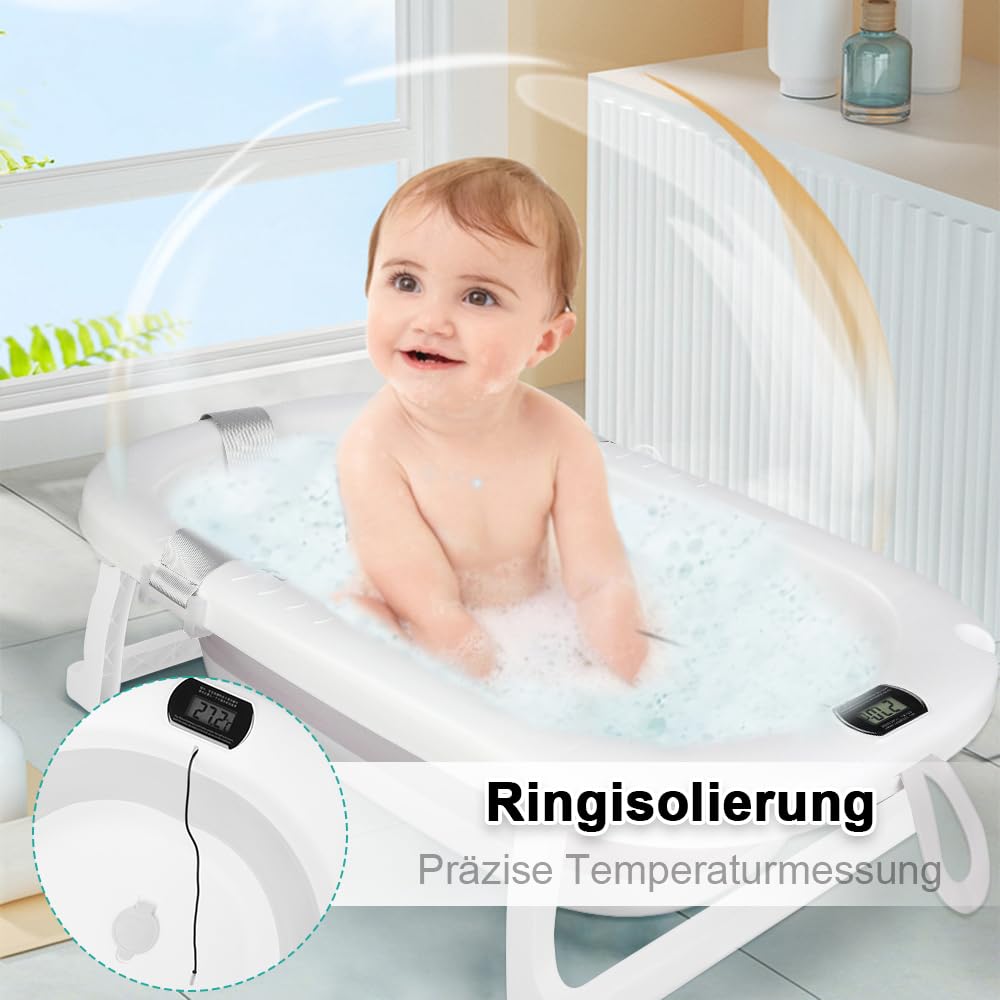 Baignoire pour bébé pliable XXL avec coussin antidérapant et thermomètre
