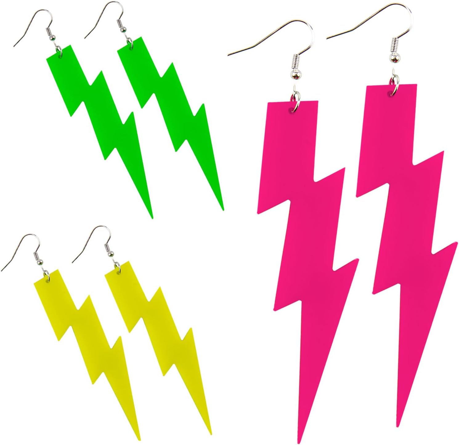 3 Pcs Neon Lightning Bolt Earring,80s Earrings Acrylic Exaggerated Lightning Bolt Earrings for Women,for Women Glow Party Costume Accessories Jewelry