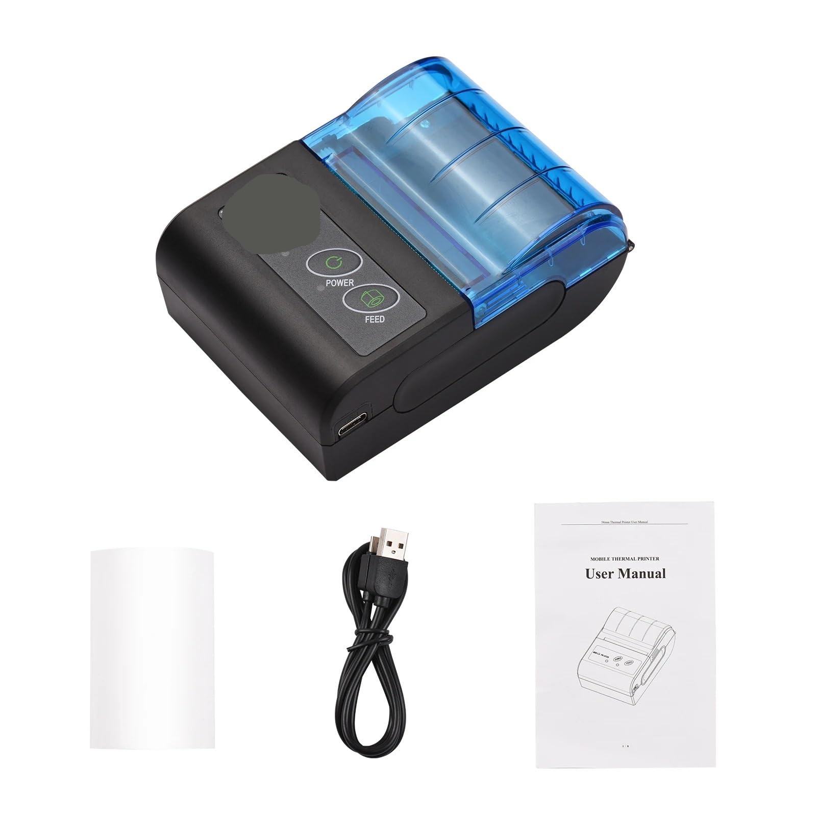 Imprimante Portable, Mini imprimante Thermique Portable 2 Pouces sans Fil USB for reçus, factures, Tickets avec Papier d'impression 58 mm