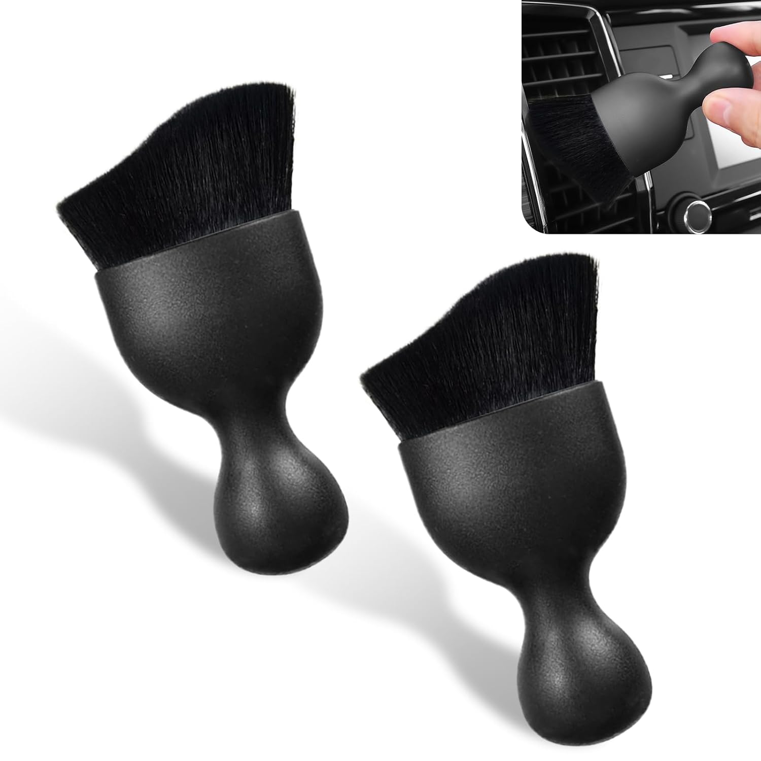 Escova de Detalhamento Automotivo 2 PCS - Escova Curvilínea de Fibra PP Macia para Limpeza de Ventilação, Painel e Motores (Preto)