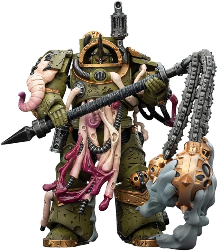 JOYTOY Warhammer 40K 1/18 Action Figure Death Guard Lord of Virulence with Power Fist and Twin Plague Spewer and Foul Blightspawn with Plague Sprayer