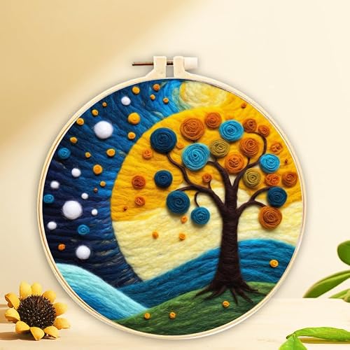 YEESAM ART Needle Felting Picture Kits Dreamy Tree Scenery for Beginners Adults, DIY Wool Felt Painting Starter Kit with Frame and Tools for Home Decor