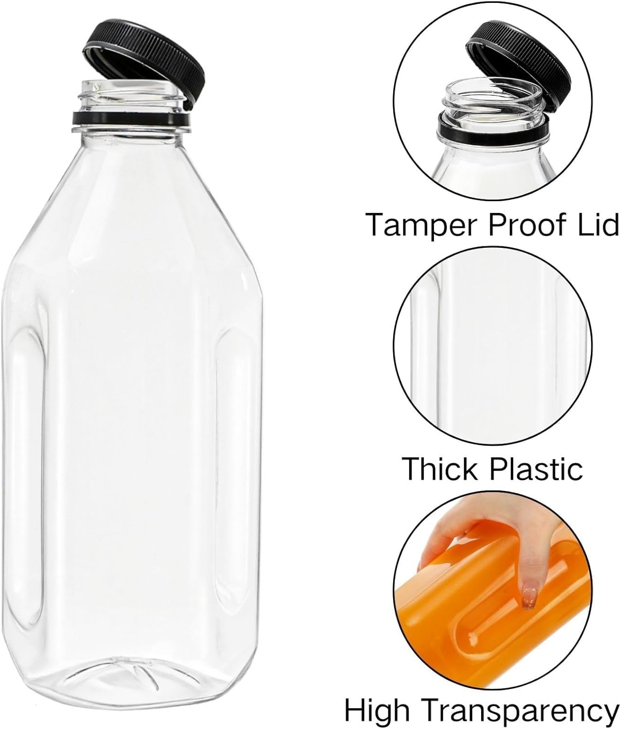 Coloch 10 Pack 33 Oz Plastic Juice Bottles with Black Caps, 1L Empty Clear Soda Bottle Reusable Drink Container Plastic Milk Bottle for Water, Juice, Beverage, Cold Drinks, Picnic, Home Use - Image 2