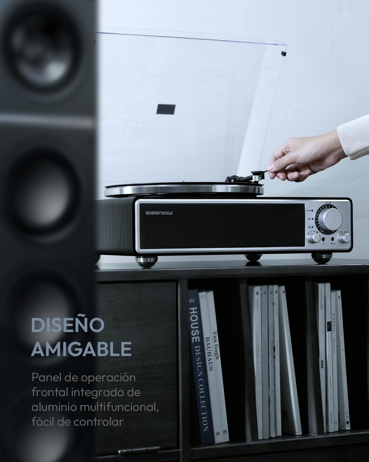 Qlearsoul One-Q Tocadiscos de Vinilo Todo-en-Uno con Bluetooth 5.4, Tocadiscos HiFi con Altavoces Integrados, Preamplificador de Fono, Cartucho AT-3600L, 33/45 RPM, Apagado Automático