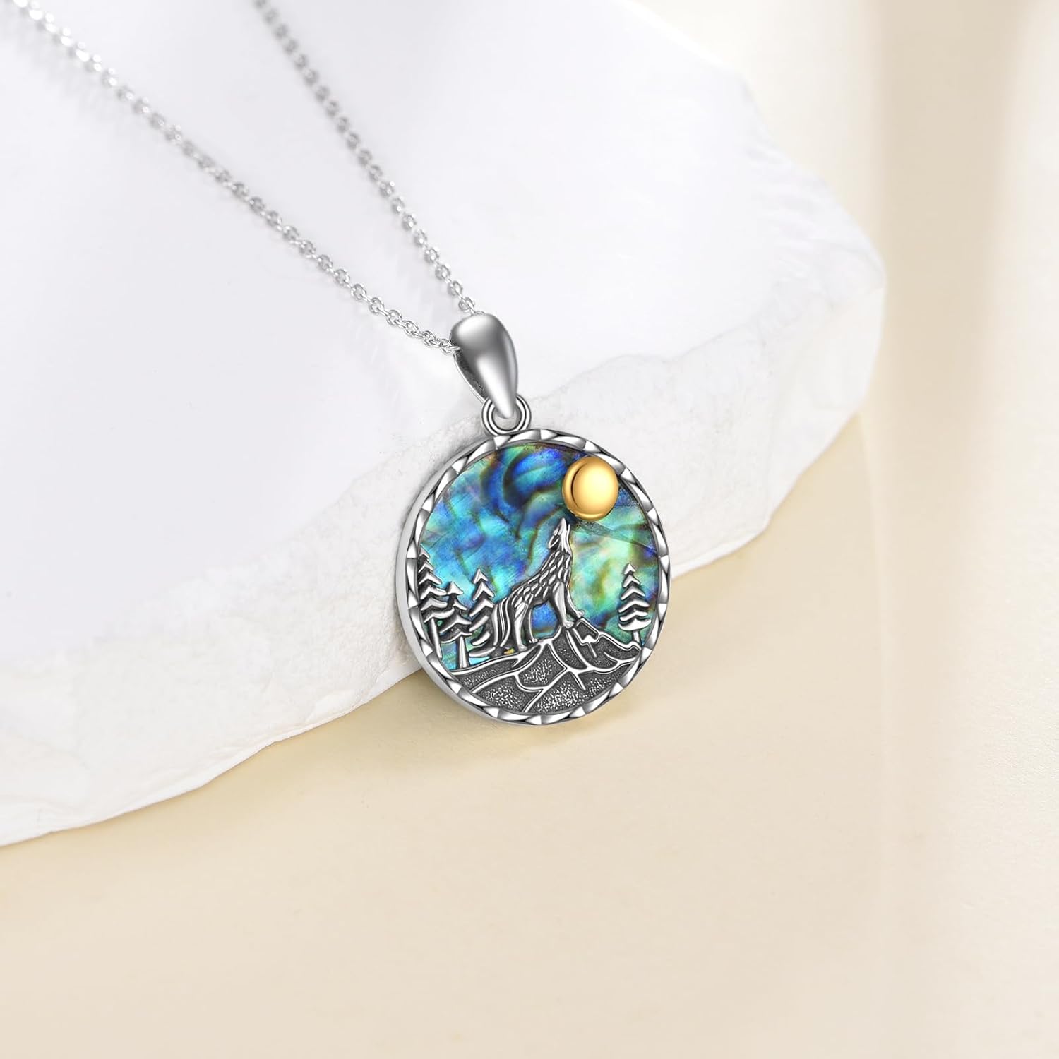 YFN Wolf Necklace Gifts for Men Women Sterling Silver Opal Moon Wolfs Jewelry Birthday 18+2" - Image 6
