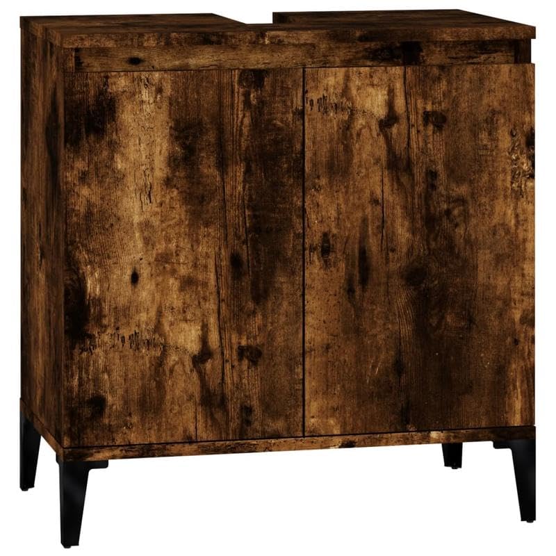 Eleganz Armario para debajo del lavabo de roble ahumado, 58 x 33 x 60 cm, juego de muebles de baño de material de madera, solución de almacenamiento para lavabos, duradero y elegante