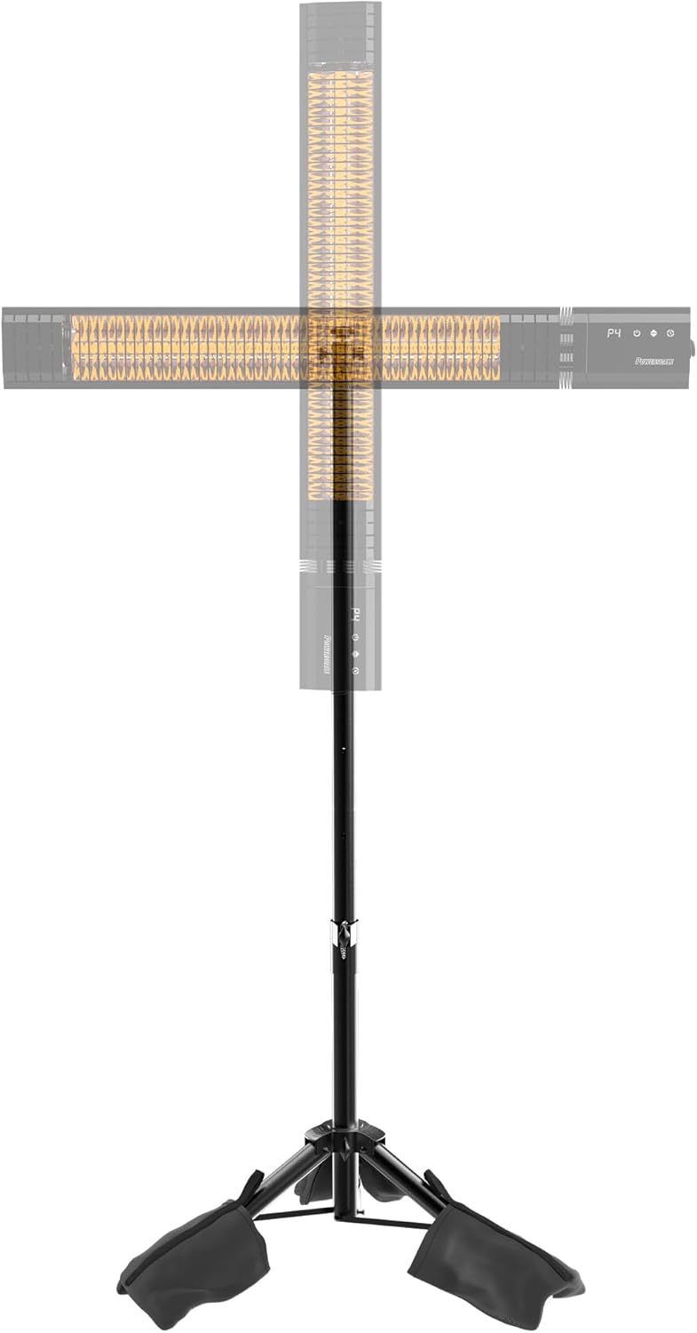 PowerScale Adjustable Multifunctional Tripod Stand – Compatible with Outdoor/Patio Heaters and Other Equipment, Extendable Design, Easy Assembly & Storage, Includes 3 Stability Sandbags, Black